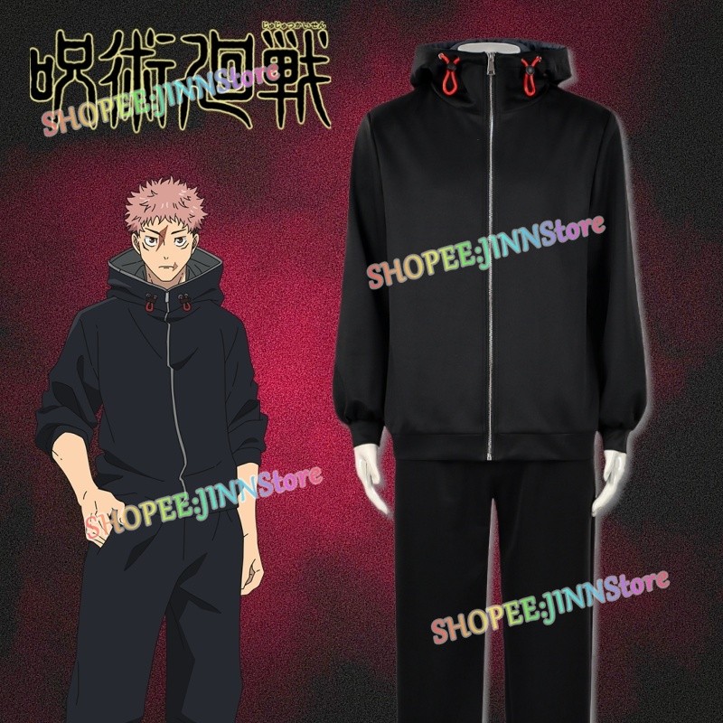 -JINN-Trang phục cosplay Itadori Yuji Jujutsu Kaisen Season 3, gồm áo hoodie đen và bộ tóc giả