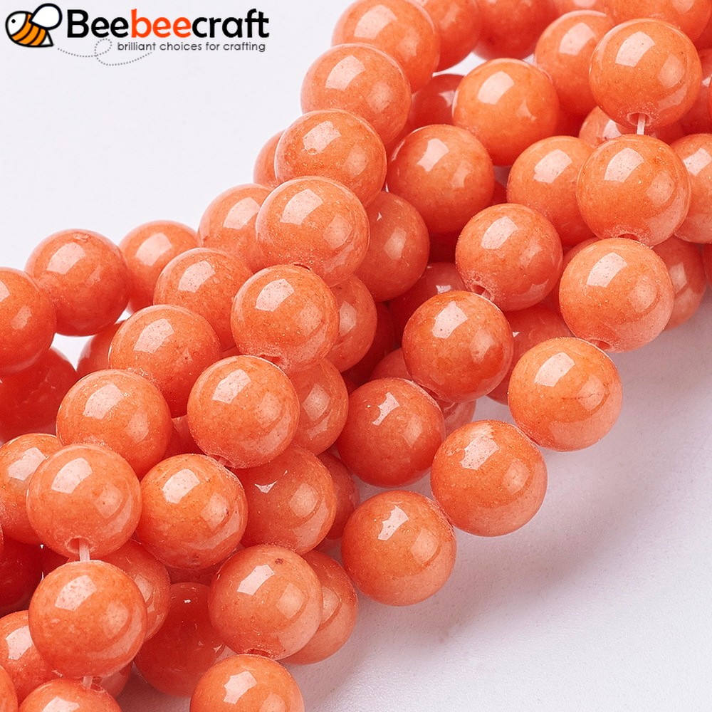 Dây hạt Mashan tròn màu cà chua, kích thước 8mm, lỗ 1mm, mỗi sợi gồm 48 hạt, dài 15 inches