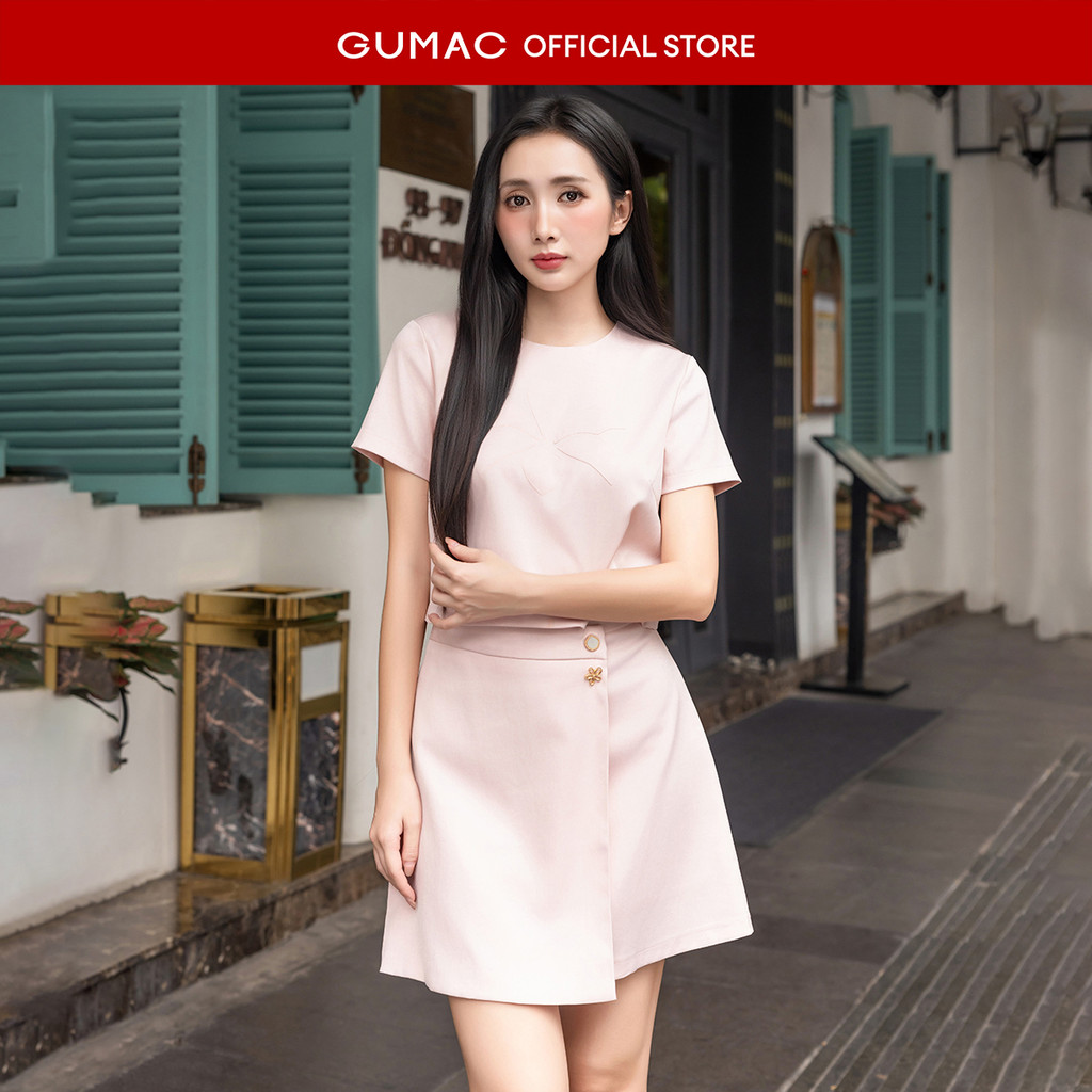 Set lẻ Áo kiểu nữ GUMAC đính hoa nổi  AF04036 - Chân váy nữ GUMAC đắp tà  VF04037