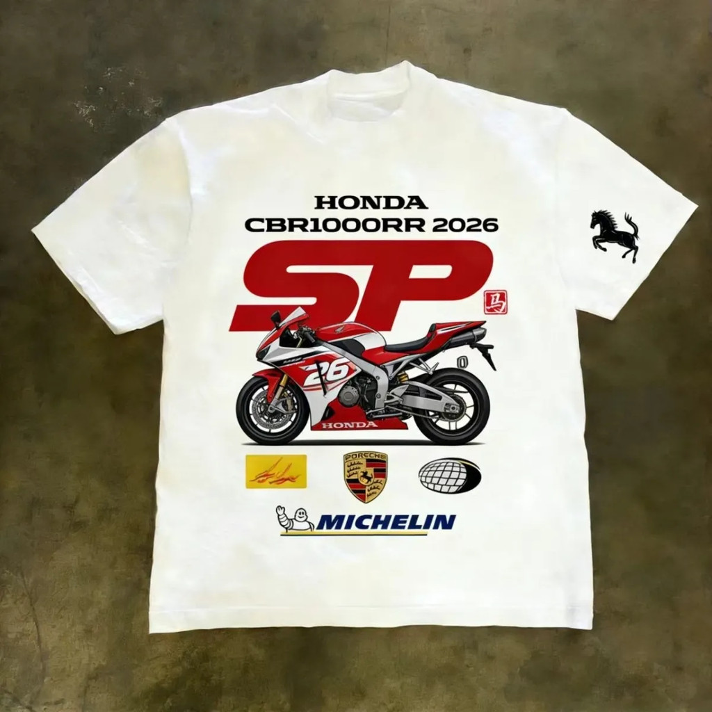 HONDA heavyweight retro white short-sleeved T-shirt, CBR1000RR motorcycle graphic, outdoor sports br