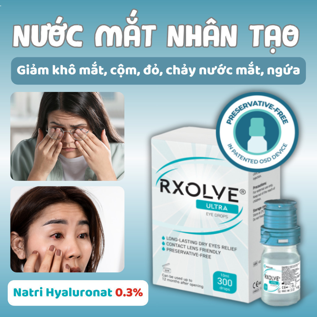 [CHÍNH HÃNG] Dung Dịch Nhỏ Mắt RXOLVE ULTRA EYE – Không Chất Bảo Quản, Dùng Khi Đeo Lens, Làm Mềm & 