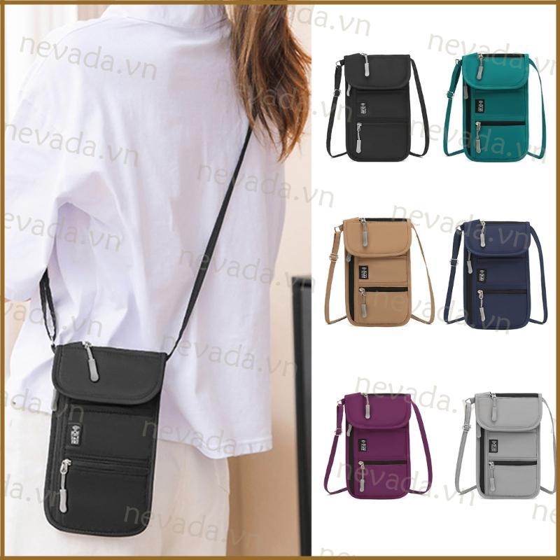 Nev ♕ Easy Access Passport Organizer Blocking Neck Wallet Túi đeo chéo vải Oxford