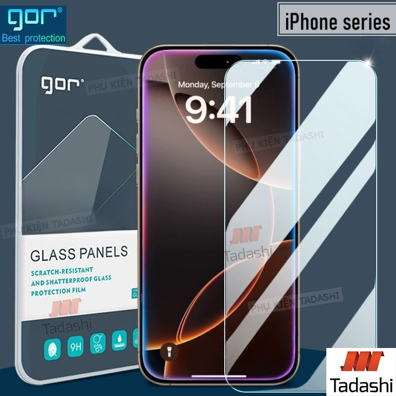 Kính Cường Lực Gor IPHONE 16 Pro Max/ 16 Pro/ 16 Plus/ 16, IP 17 Pro Max/ 15 Pro Trong Suốt Cao Cấp 