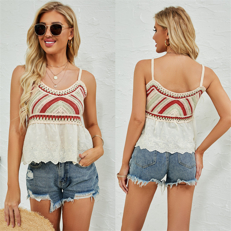 Camisole thêu rỗng style bohemian ethni