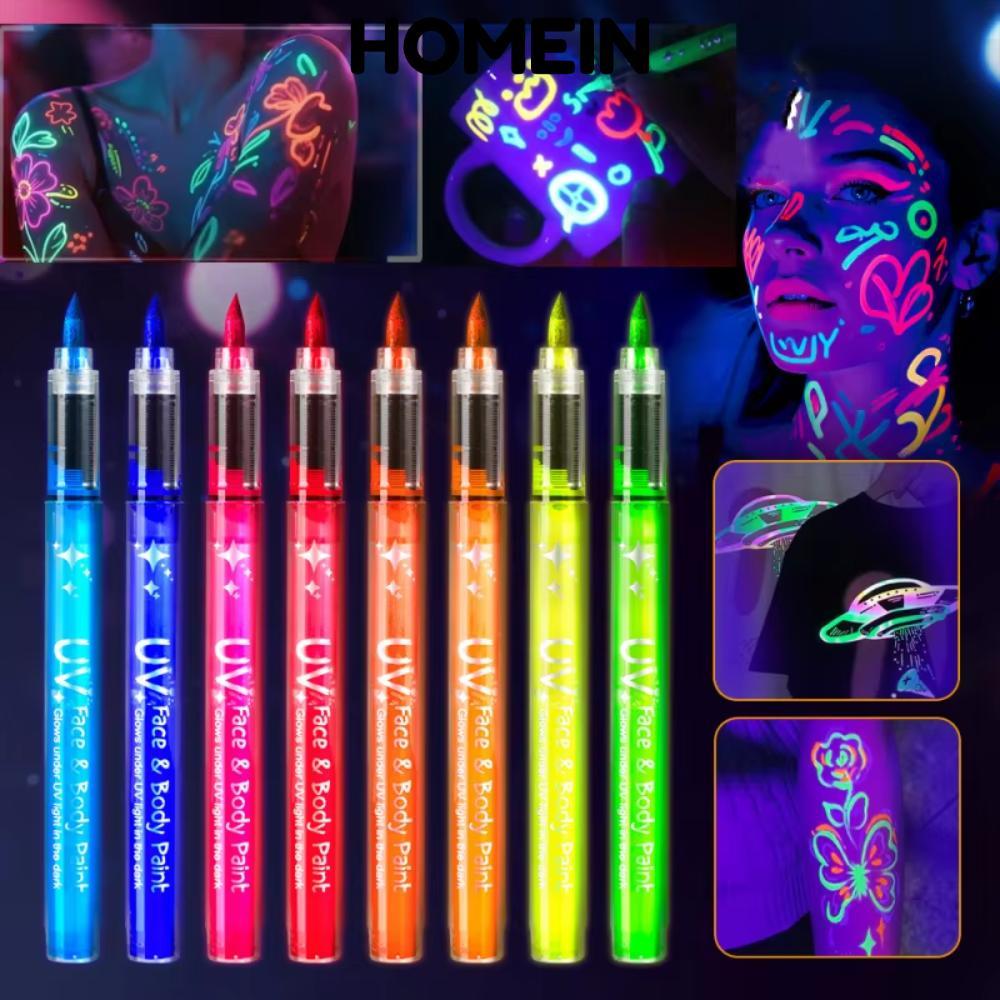 HOMEIN 8 Màu Bộ Bút Huỳnh Quang, DIY Bright Body Glow Paint Pen, Glow in The Dark Erasable Acrylic P