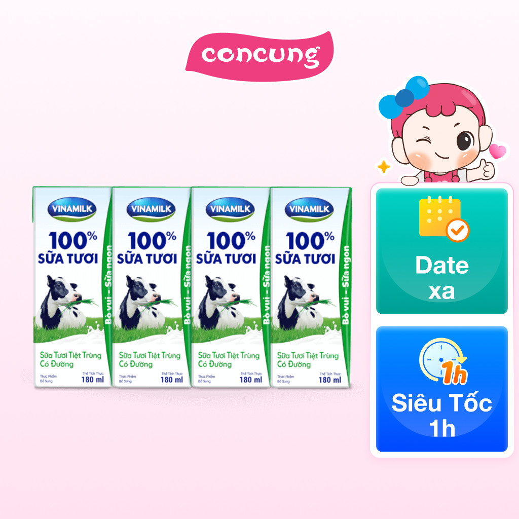 Thùng Sữa tươi tiệt trùng có đường Vinamilk 180ml - 12 lốc