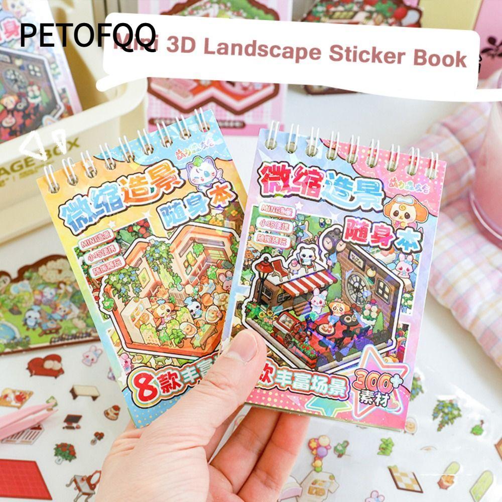 PETOFQ Mini Phong Cảnh Sticker Sách, PET DIY Cabin Scene Pocket Sticker, Phim Hoạt Hình Nhà Thu Nhỏ 
