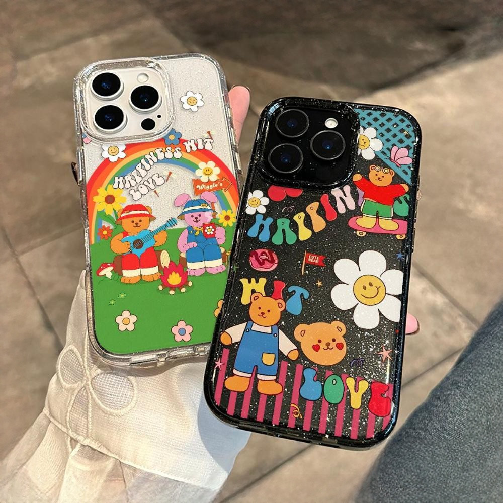 Ốp Lưng Cho Iphone 16 Giao Hàng Nhanh Gấu Cầu Vồng Mềm Mại Trong Suốt Lấp Lánh Sáng Bóng Điện Thoại 