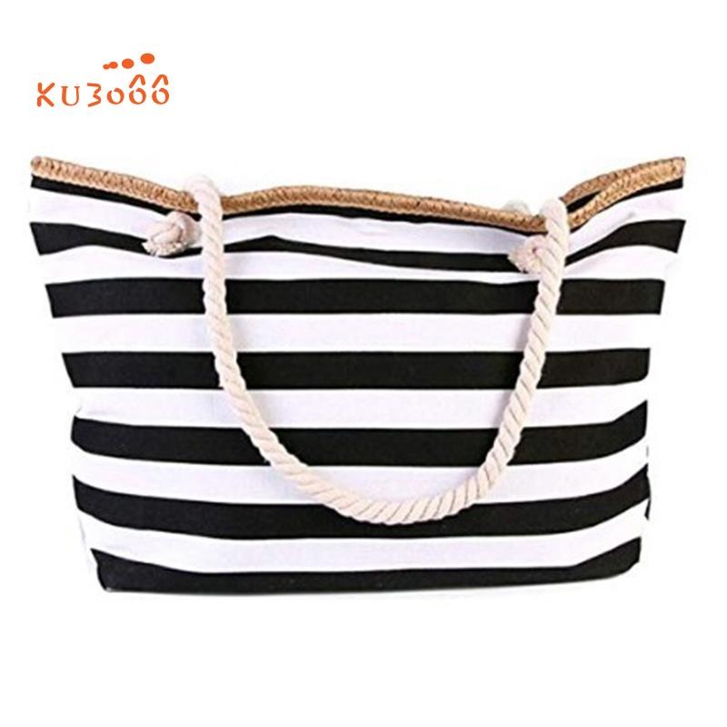 Túi đi biển bằng vải Canvas FE2 Túi xách sọc lớn Ví du lịch Tote
