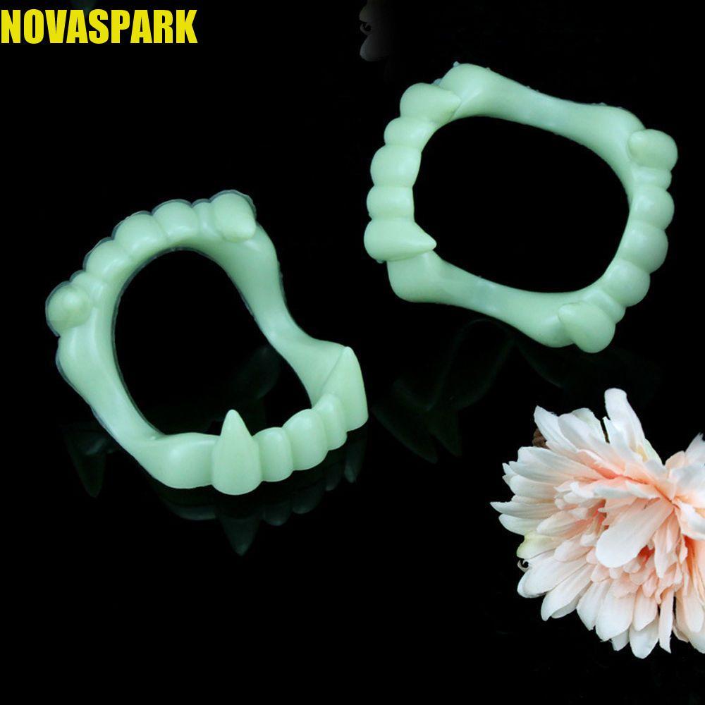 NOVASPARK Zombie Đạo Cụ Fangs Dạ Quang Zombie Cosplay Đảng 1 Cặp Halloween