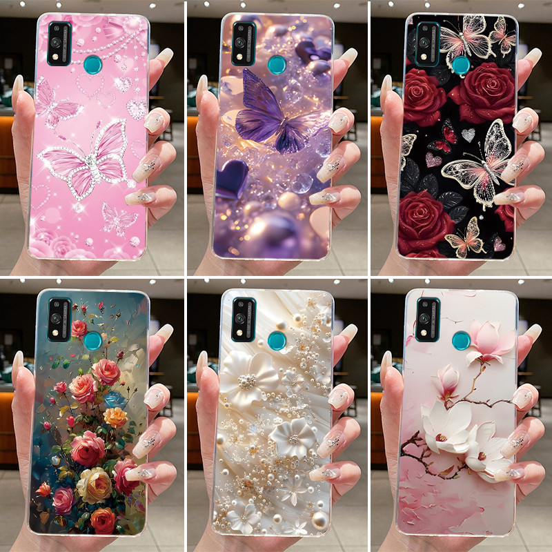 Dành Cho Honor 9X Lite JSN-L21 JSN-L22 JSN-L23 Ốp Lưng Trong Suốt Thời Trang Bướm Hoa Mềm TPU Silico