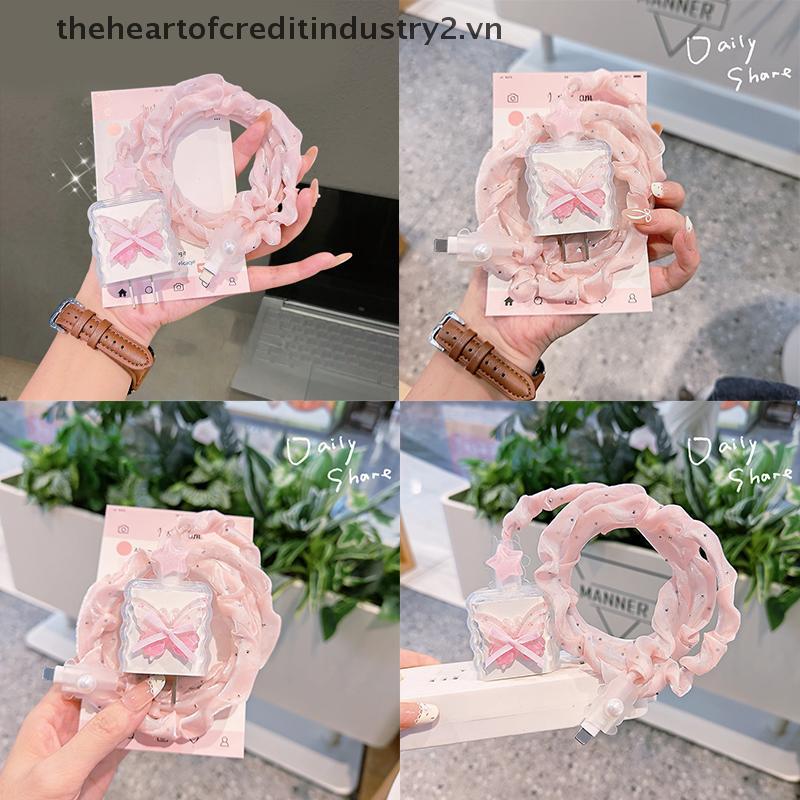 # thehear # Ins Butterfly Bow Cable Charger Protector Cover cho 16 15 Pro Max 18W 20W Bộ cuộn dây bả
