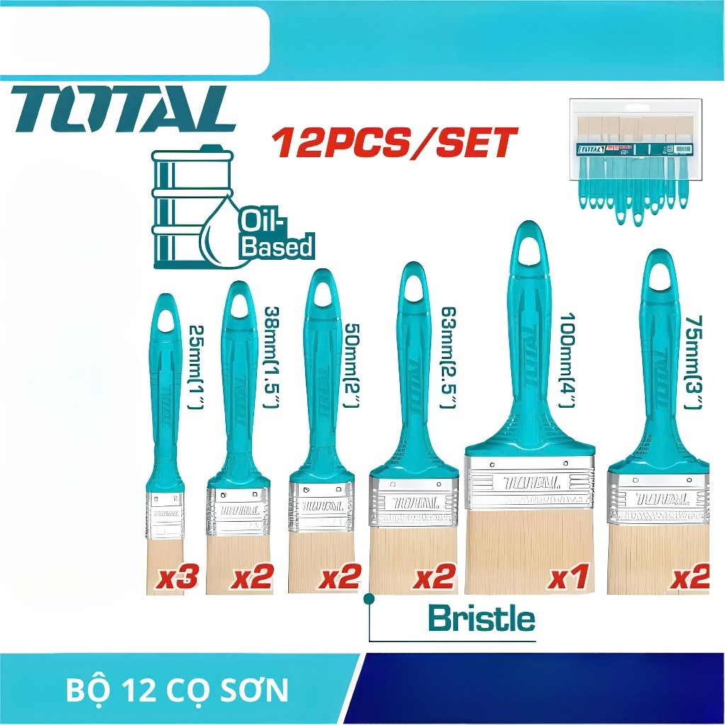Bộ 12 Cọ Sơn TOTAL THT84501201 | Cọ Quét Sơn, Cọ Sơn Dầu – Sơn Nước Đa Năng