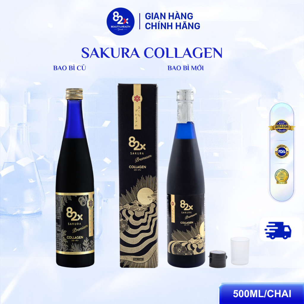 [Hỏa tốc HN/HCM]  Nước Uống 82X Collagen Sakura Phiên Bản Cao Cấp, Trẻ Hóa Toàn Diện, Ngăn Ngừa Lão Hóa Da 500ml/Chai