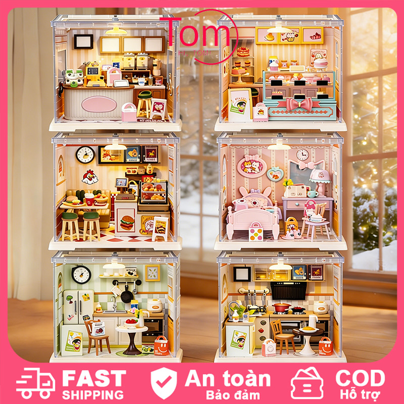 DIY Mini House Mô Hình Nhựa 3D Có Đèn Led - Lắp Ráp Mini House, Phòng Bếp/Coffee, Quà Tặng Sinh Nhật