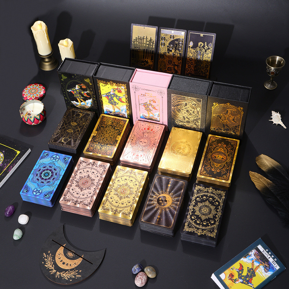 Kacai Yinte Trọn Bộ Tarot Tarot Thú Cưng Bàn Bơi Lá Vàng Huy Chương Wei Phổ Biến Tarot Huy Chương 5Y