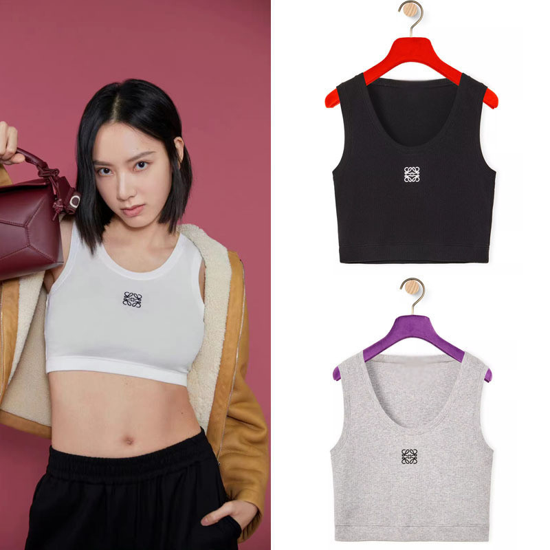 Lo* New Threaded Embroidery GO Comfortable, street-style, casual, versatile, sexy short tank top/Sli