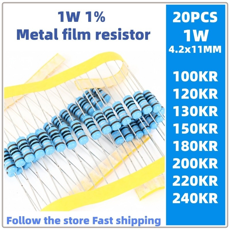 20 Chiếc 1w Kim Loại Phim Điện Trở 1% 100KR 120KR 130K 150KR 180KR 200KR 220K 240KR