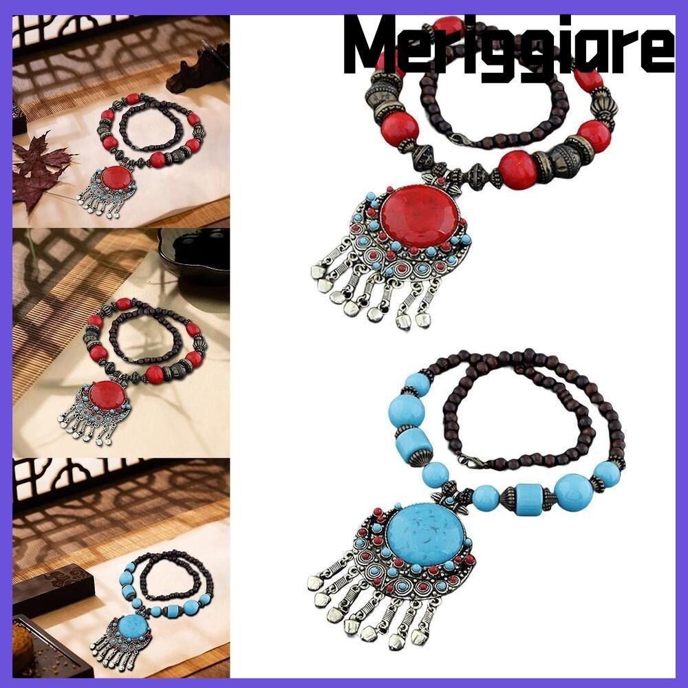 Vòng cổ mặt dây chuyền Bohemian MERIGGIARE, Vòng cổ Bohemian hợp kim trang sức, Vòng cổ dài ngọc lam