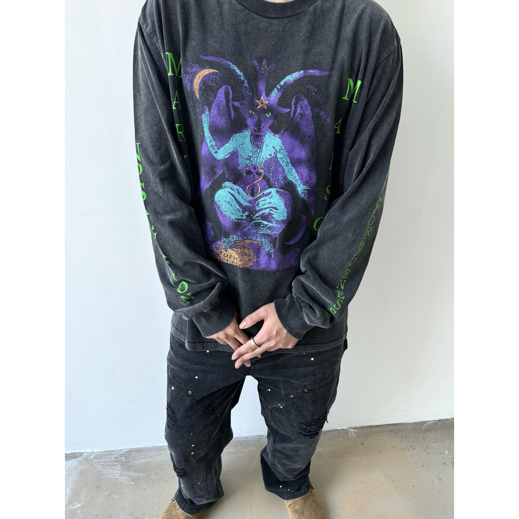 M2S8 Saint  x Marilyn Manson Manson Ram vintage Washed and distressed long sleeves T T-shirt Men and