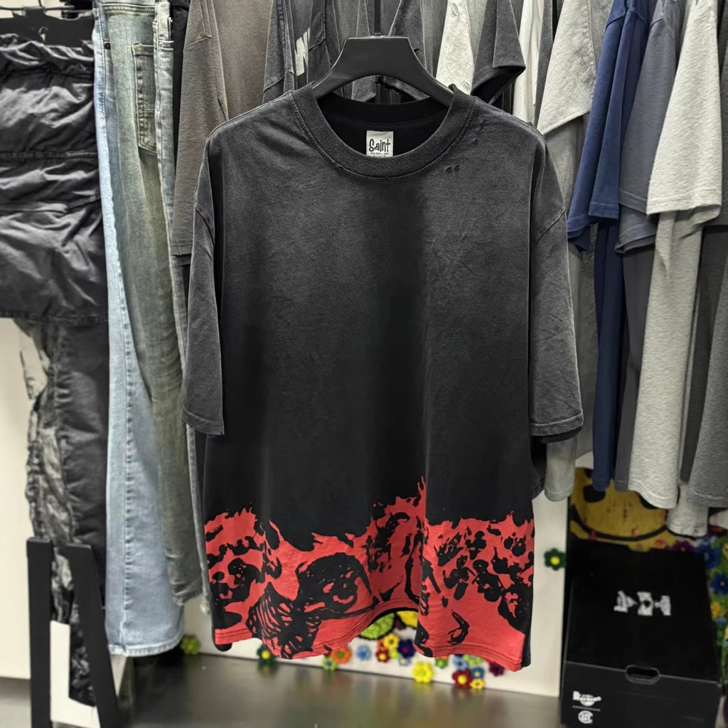 HX70 “ Jesus Saves Flame Limited ” Multiple hand-rubbed distressing Washed and distressed short-slee