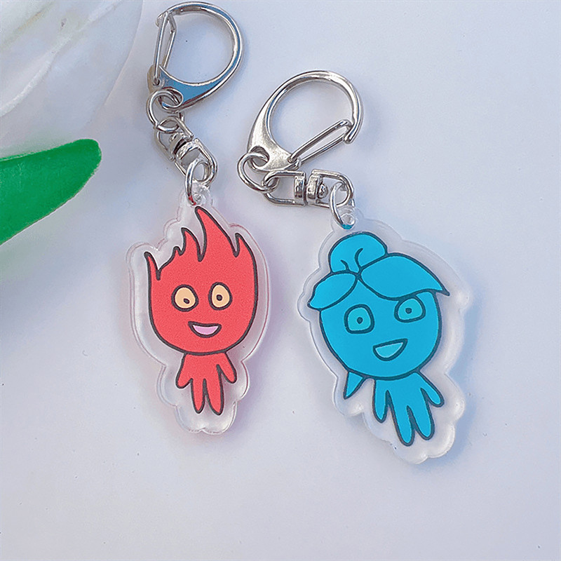 Cartoon Acrylic Keychain Ice Man Fire Man Anime Key Chains School Bag Pendant Couple Key Ring Gifts