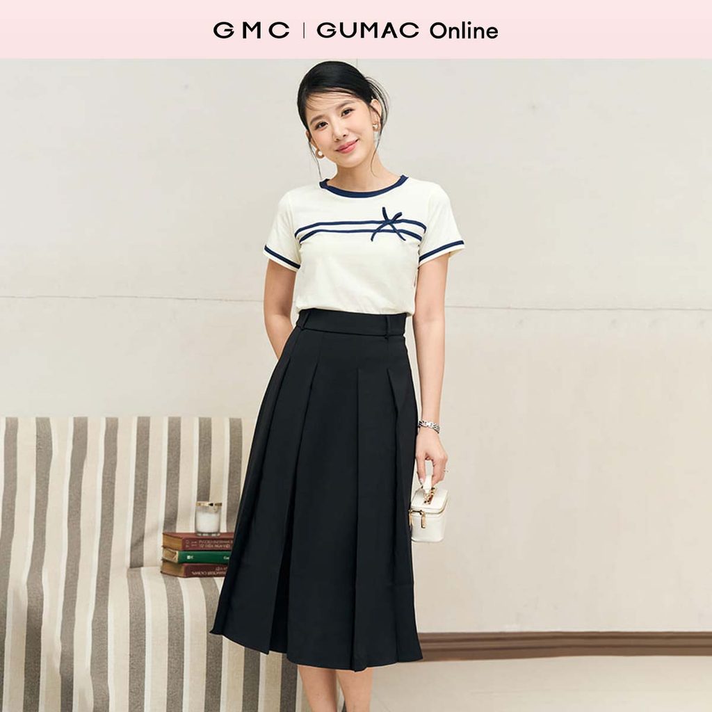 Chân váy nữ A midi dáng dài xòe xếp ly màu nâu - đen thanh lịch công sở thời trang GUMAC LVE0805