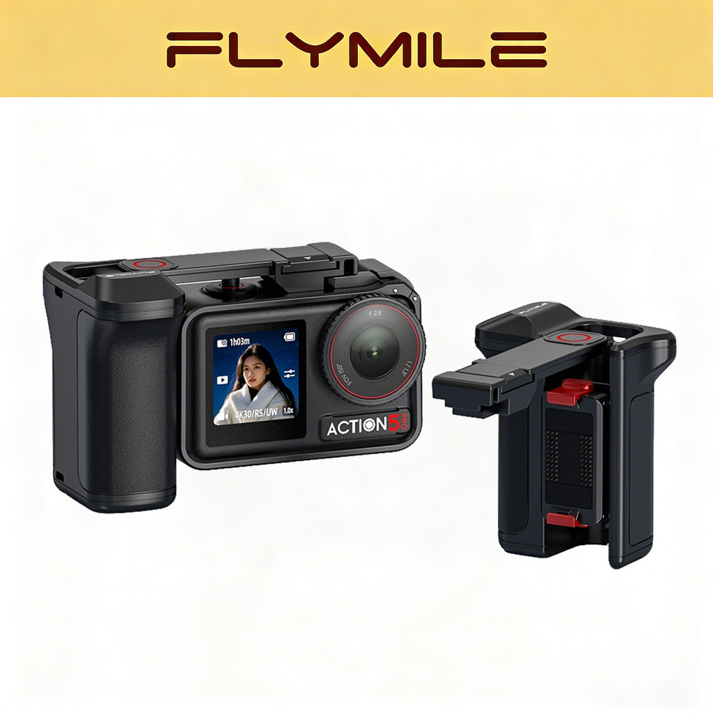 Flymile PC Street Shooting Grip cho DJI Osmo Action 5 Pro / 4 / 3 Phụ kiện lồng nhựa tiêu chuẩn có g
