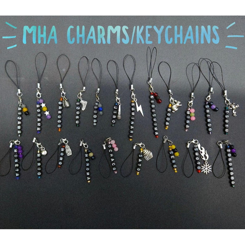 Handmade mobile phone or bag charms and character letter keychains inspired by My Hero Academia
