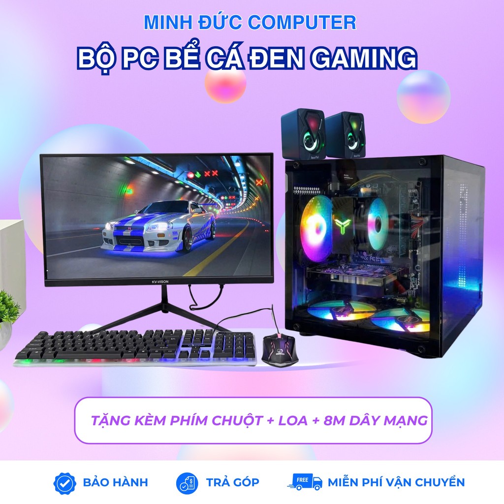 Bộ PC Gaming Case Vỏ Bể Cá Đen RGB – Máy Tính Chơi Game / Làm Việc Full Set - Minh Đức PC