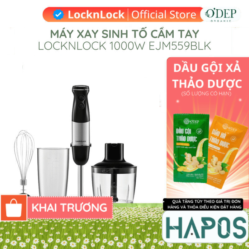 Máy xay sinh tố LocknLock cầm tay 1000W Speed Hand Blender EJM559BLK 500ml 600ml - HAPOS HEL