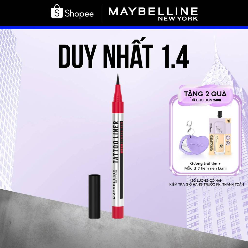 Bút Kẻ Mắt Nước Đen 48H Đậm Màu Bền Màu Không Lem Không Trôi Maybelline New York Tattoo 48h Liquid P
