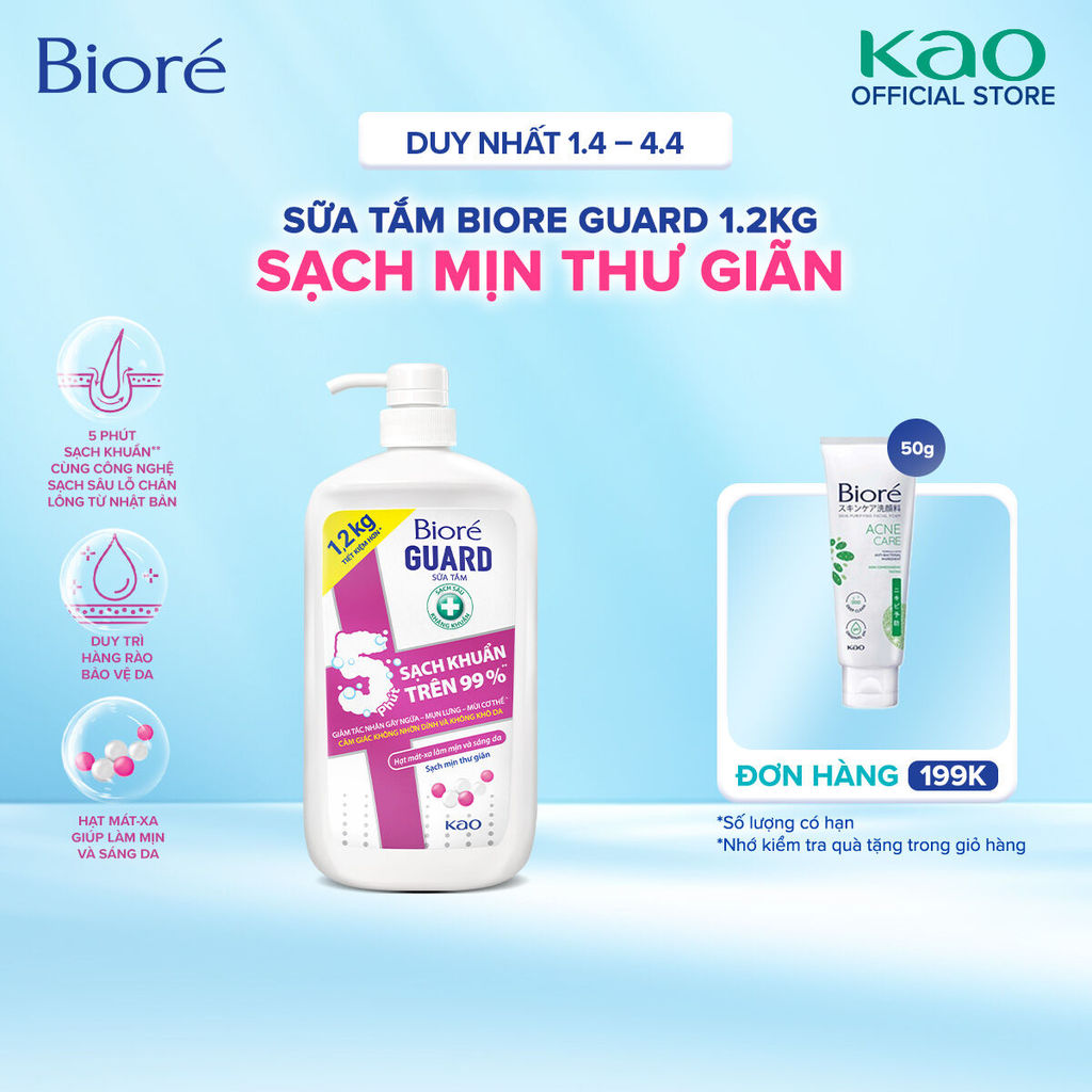 Biore Sữa Tắm Sạch Sâu Kháng Khuẩn - Sạch Mịn Thư Giãn Biore Guard 1.2kg