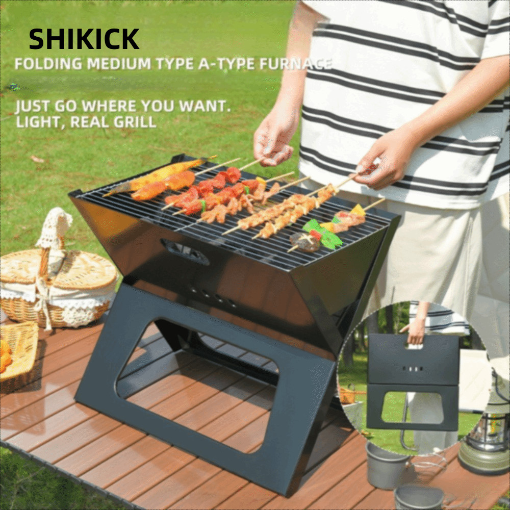 SHIKICK Notebook BBQ Grill, X Shaped Easy To Clean BBQ Charcoal Grill, Bộ dụng cụ BBQ di động Bếp BB