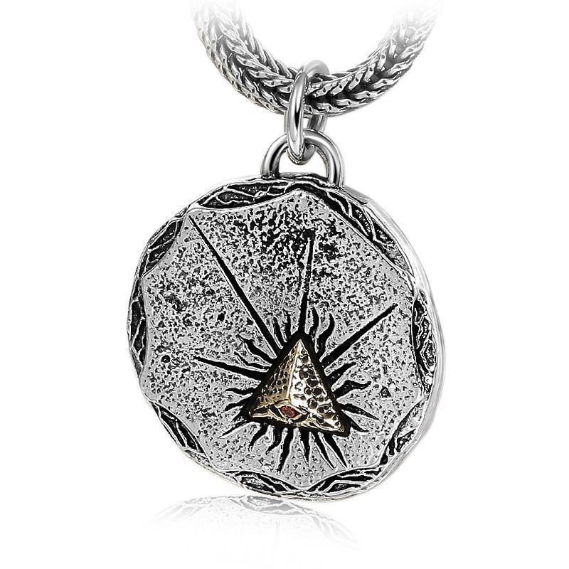 New Product#Vintage925Silver Triangle Eye Necklace for Men, Unique Trendy Men's Silver Pendant, Hip 