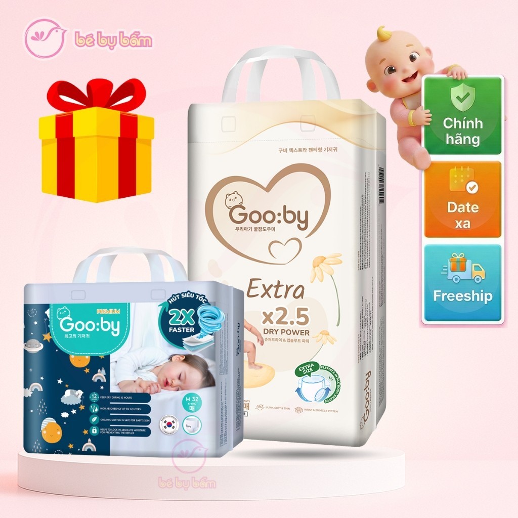 [COMBO 2 BỊCH KÈM QUÀ] Tã Bỉm Gooby Extra, Gooby Premium Đêm, Ngày Cho Bé, Chính hãng