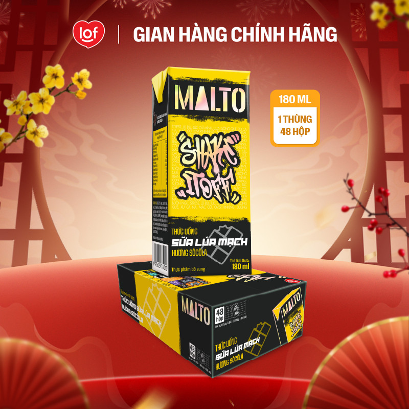Sữa lúa mạch MALTO Shake It Off hương sôcôla thùng 48 hộp x 180ml