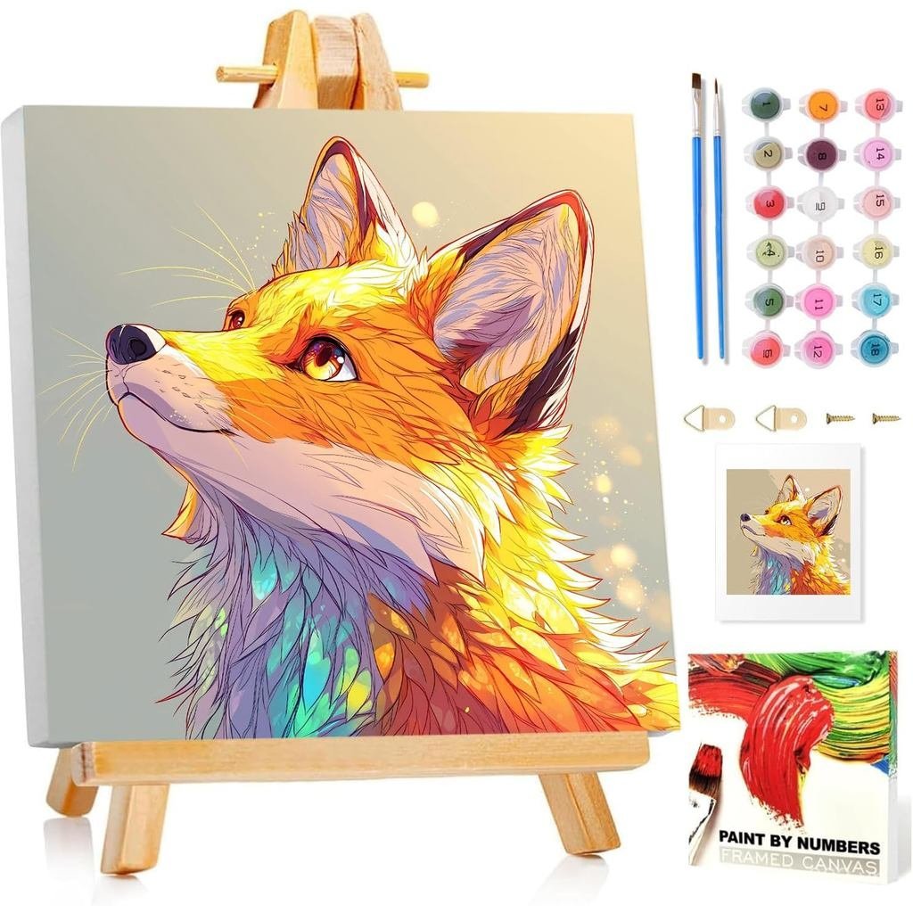 Fox Paint by Numbers Kit dành cho trẻ em có khung, Fox Paint by Numbers cho trẻ em từ 4-8-12 tuổi, T