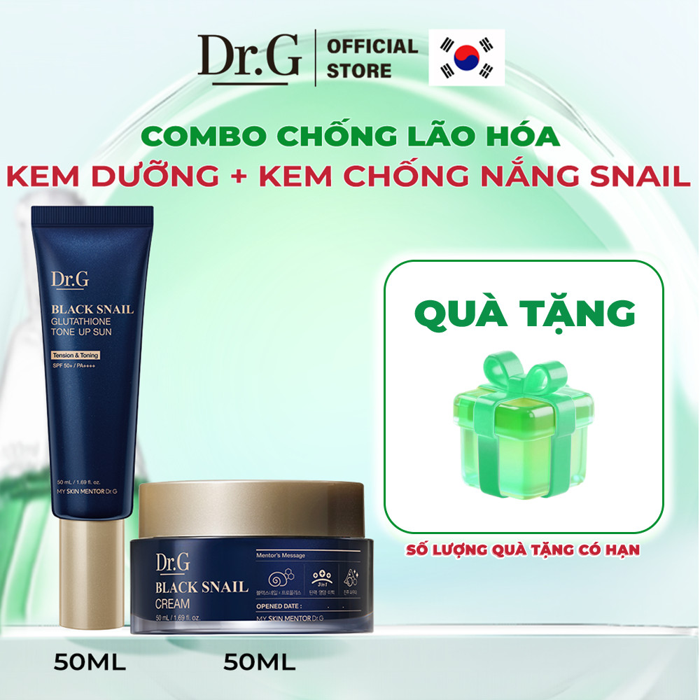 Combo Dr.G Kem dưỡng Black Snail Cream 50ml + Dr.G Kem chống nắng Black Snail Glutathione Tone Up Su