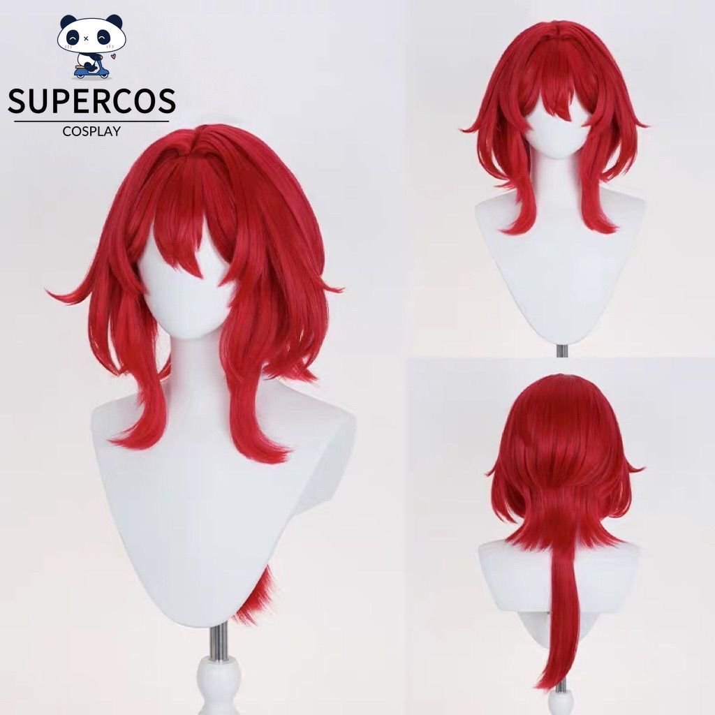 Arknights: Endfield Levantin Cosplay - Tóc giả tổng hợp ngắn màu đỏ