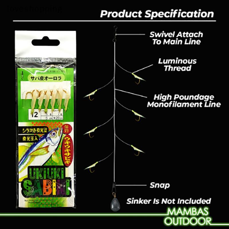 LOVE White Fish Skin Biomimetic String Hook, Aji Hook, Angler Hook, Fishing Gear PING