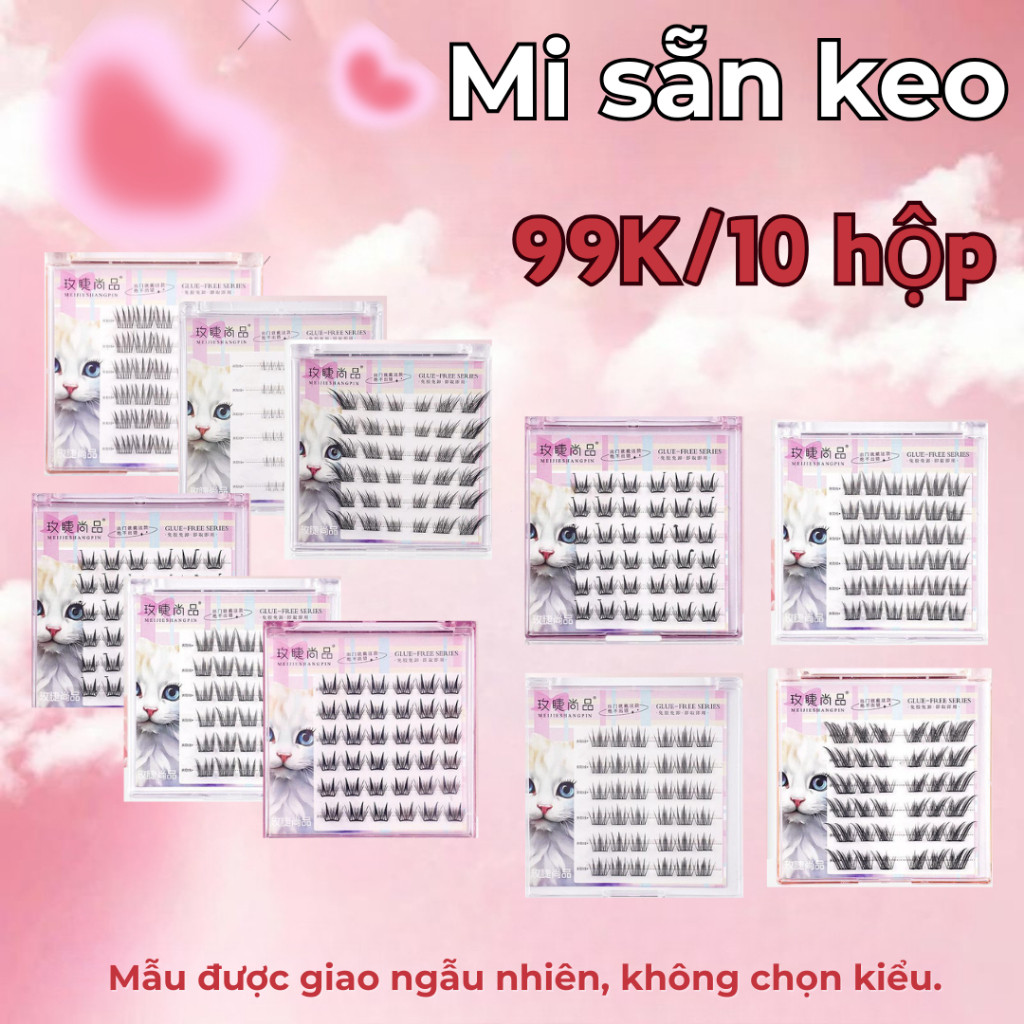 10 hộp 99k Mi Giả Có Keo Sẵn Lông Mi Tự Dính Không Cần Keo Sợi Mi Tự Nhiên, Dễ Gắn & Sử Dụng Nhiều L
