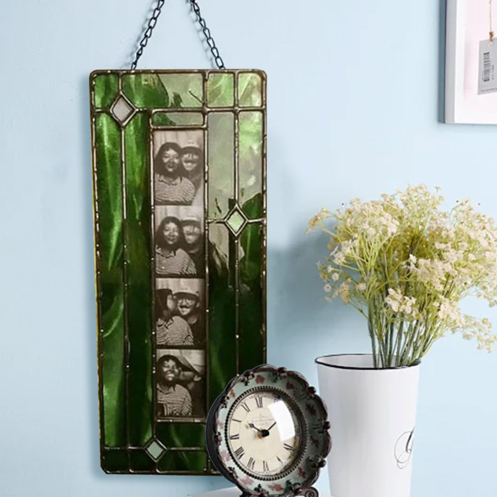 Glass Photo Frame Rainbow Picture Frame Handmade Vintage Stained Glass Photo Booth Frame for 4 Photo