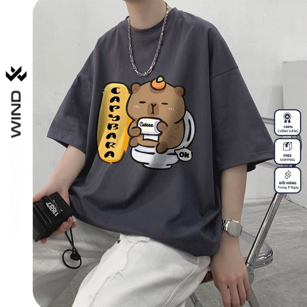 Áo Thun Unisex Wind Clothing Form Rộng Tay Lỡ CapyBara WC 100% cotton  Mặc Mát, Dễ Phối