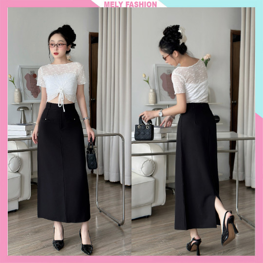 Chân váy chữ A bigsize dáng dài Mely Fashion cạp cao xẻ tà sau tôn dáng che bụng dễ phối đồ trẻ trun