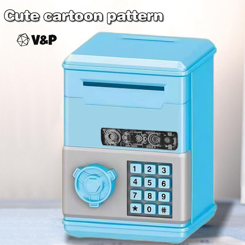 V & P Tự Động Mini An Toàn Đồng Tiền Tiết Kiệm Tiền Hộp Tiền Mật Khẩu Quầy Mã Chìa Khóa Lo Đồng Xu N