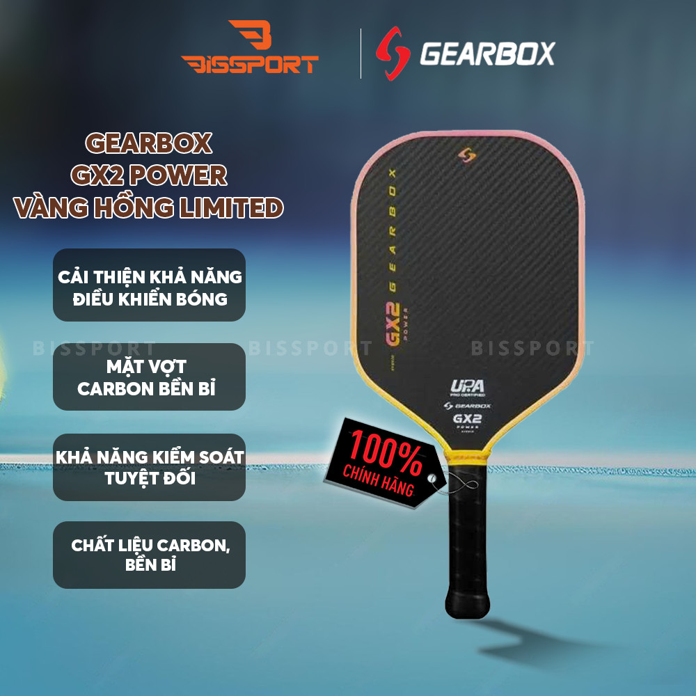 Vợt Pickleball Gearbox GX2 Hybrid Chính Hãng - Vàng Hồng Limited - Bền Bỉ - Ổn Định - Toàn Diện - Ki