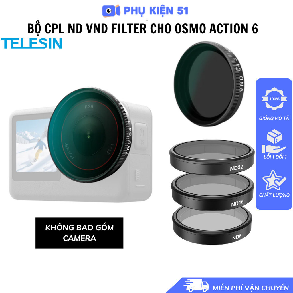 Bộ lọc Telesin CPL ND UV VND cho Action 6 kiểm soát ánh sáng , phân cực , tạo hiệu ứng chuyên nghiệp