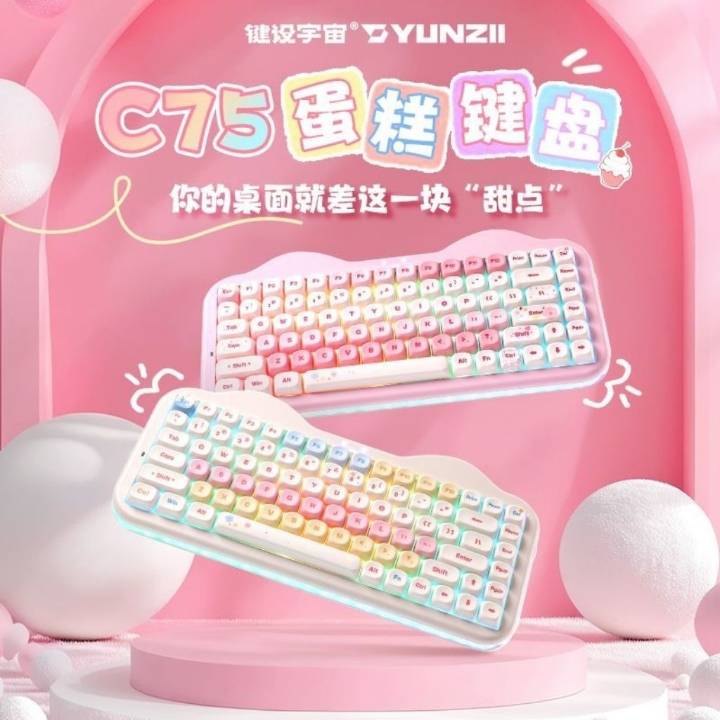 Bàn Phím Cơ Không Dây Yunzii C75 Led Viền RGB Layout 75% 3Mode Kết Nối Hỗ trợ MacOS