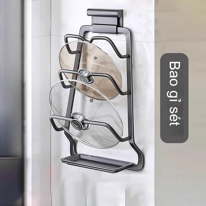 Pot Cover Rack Wall-mounted Non-perforated Kitchen Storage Rack Multi-functional Household Storage C